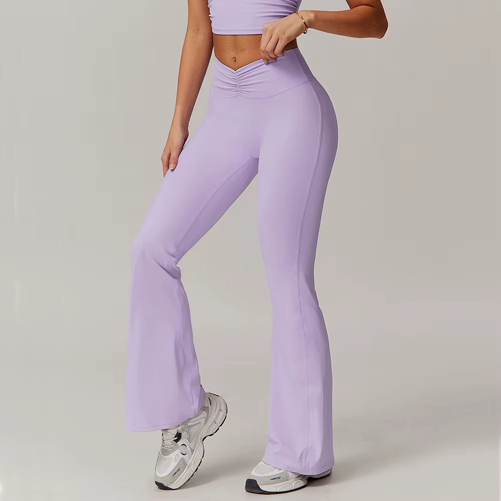 Women Bell-Bottoms Gym Yoga Wide Leg Pants Sports Clothes Stretchy High Waist Athletic Exercise Fitness Leggings Workout Tights