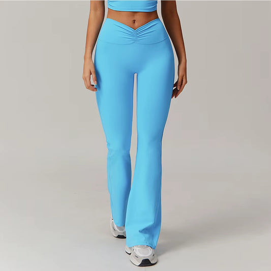 Women Bell-Bottoms Gym Yoga Wide Leg Pants Sports Clothes Stretchy High Waist Athletic Exercise Fitness Leggings Workout Tights