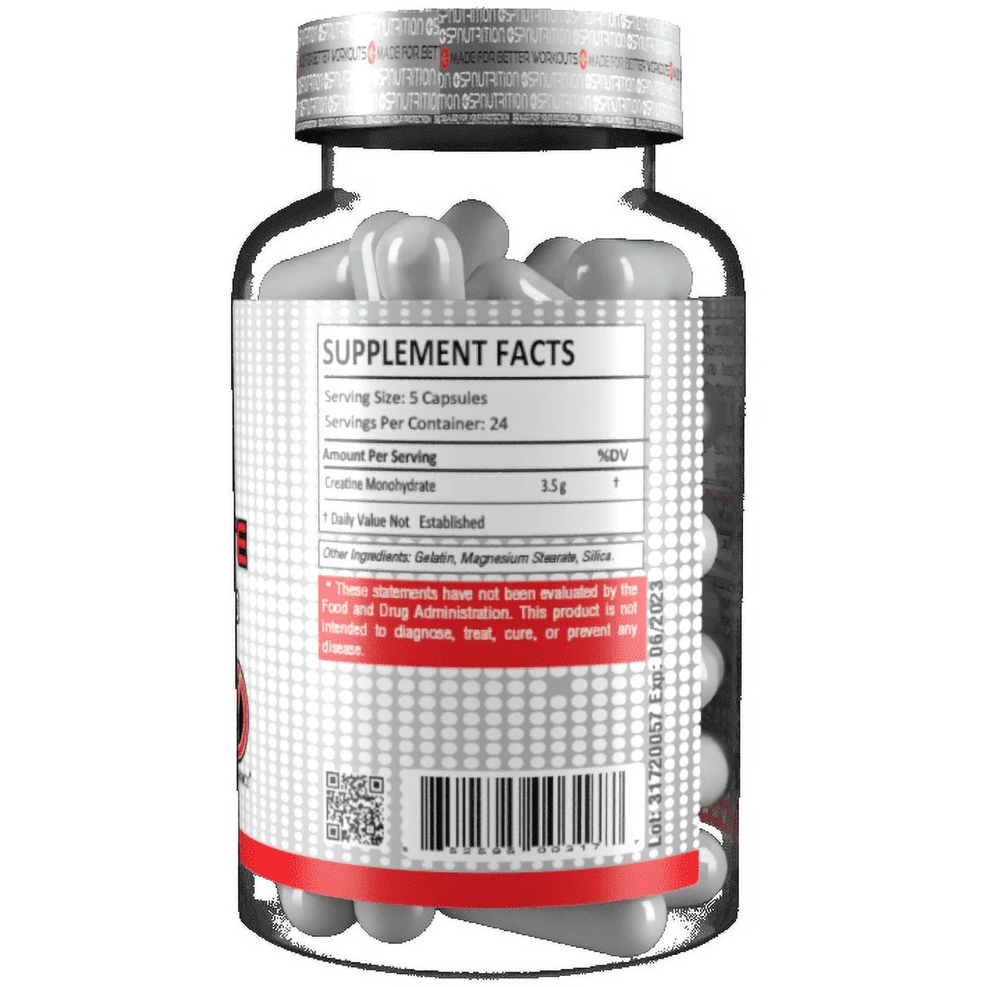 CREATINE MONOHYDRATE 120 Capsules, 3500 Mg per Serving, 24 Servings, Pure Creatine Micronized - Pre Workout