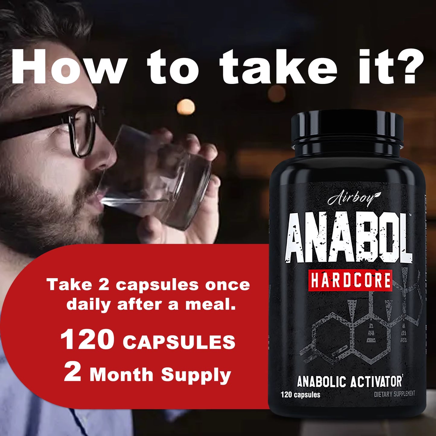 Anabol Hardcore Supplement - Helps Build Lean, Firm, High-Quality Muscle, Promoting Muscle Growth - 120 Capsules