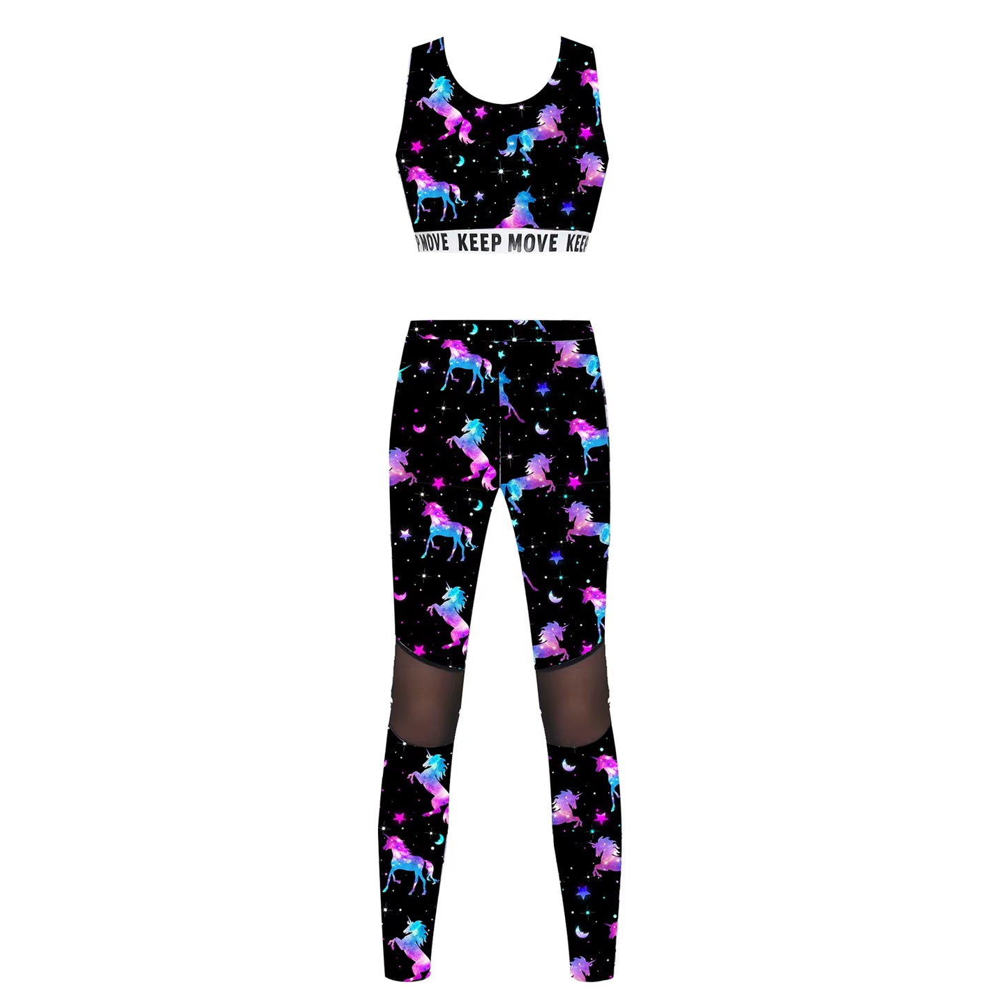 Kids Girls Ballet Dancewear Workout Gymnastics Outfits Sport Bra Top Mesh Patchwork Pant Leggings Set Teens Ballet Dance Sets