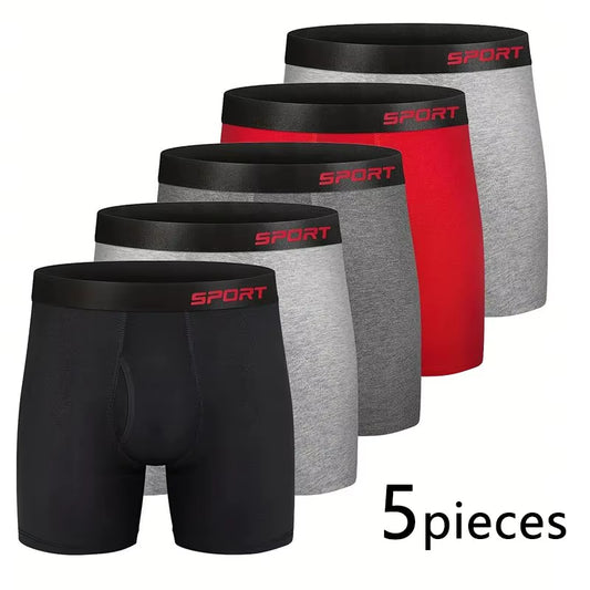 5 Pieces Men Sports Boxers Underwear Underpants Letters Wide Band Multicolor M L XL Breathable Ventilate Fashion Fitness Sports