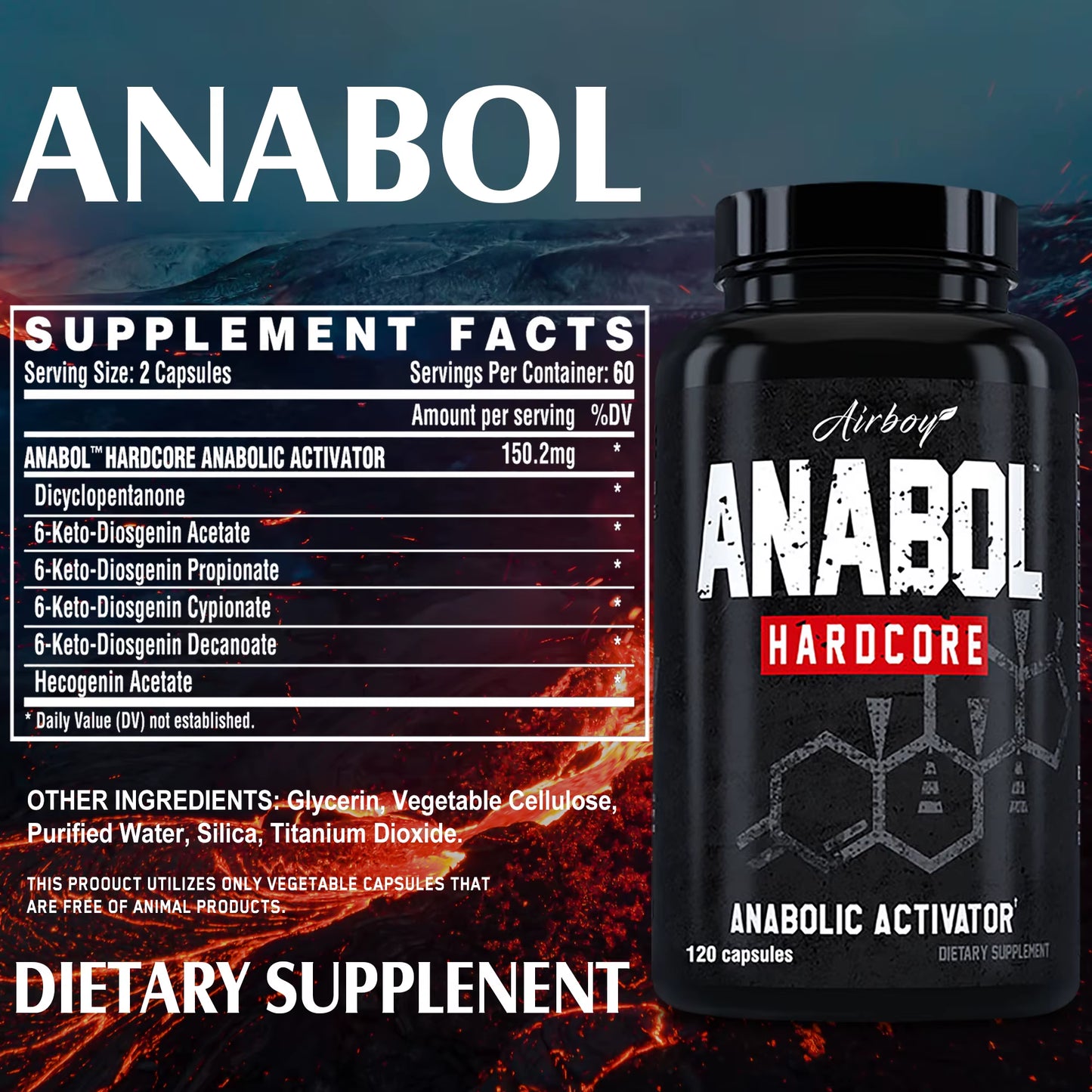 Anabol Hardcore Supplement - Helps Build Lean, Firm, High-Quality Muscle, Promoting Muscle Growth - 120 Capsules