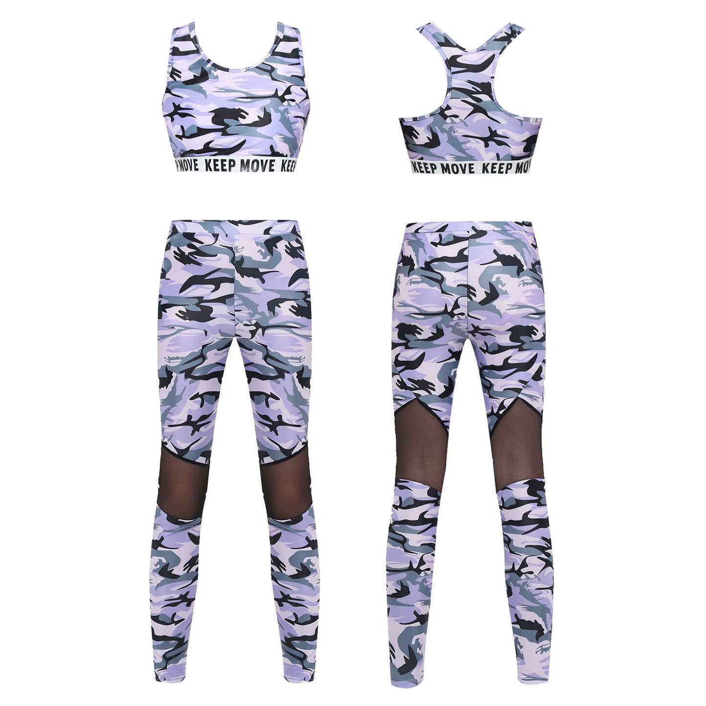 Kids Girls Ballet Dancewear Workout Gymnastics Outfits Sport Bra Top Mesh Patchwork Pant Leggings Set Teens Ballet Dance Sets