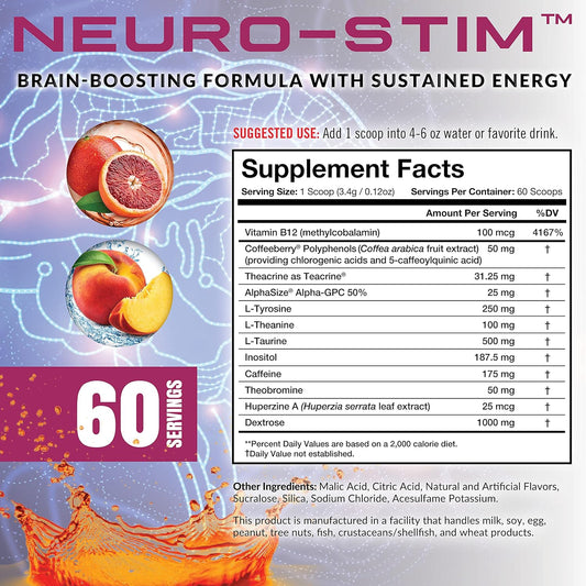 Granite Nutrition Gigabrain Nootropic Energy Powder – Cereboost, Alpha-Gpc & Elevatp – Cognitive Focus Supplement for Sustained Energy & Performance – Blood Orange, 30 Servings