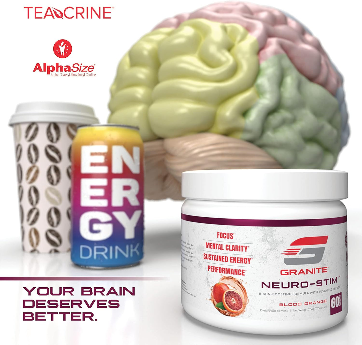 Granite Nutrition Gigabrain Nootropic Energy Powder – Cereboost, Alpha-Gpc & Elevatp – Cognitive Focus Supplement for Sustained Energy & Performance – Blood Orange, 30 Servings