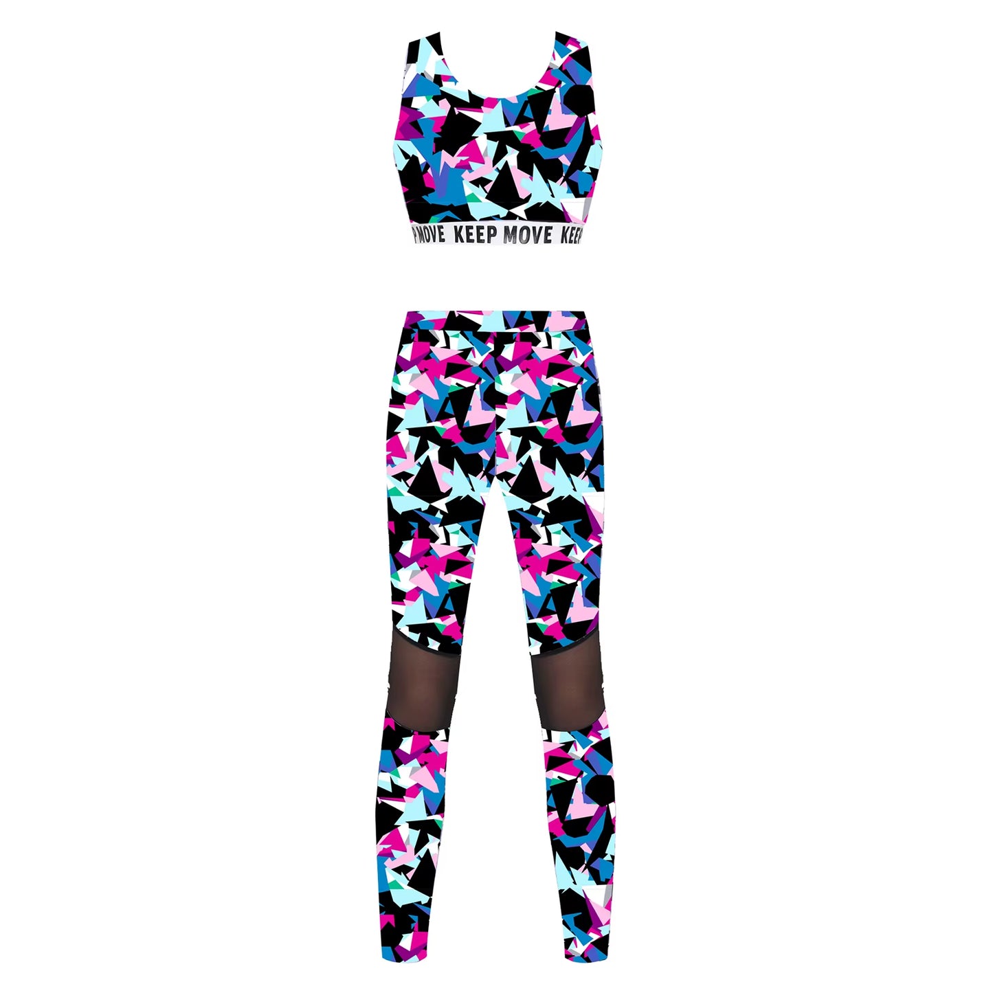 Kids Girls Ballet Dancewear Workout Gymnastics Outfits Sport Bra Top Mesh Patchwork Pant Leggings Set Teens Ballet Dance Sets