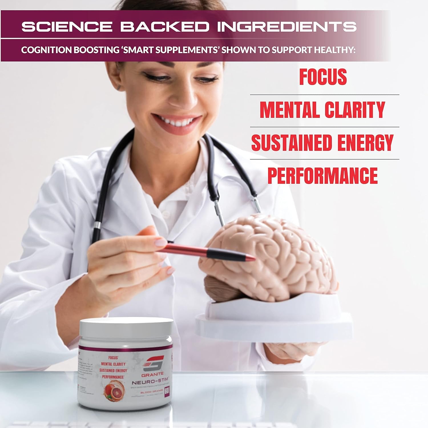 Granite Nutrition Gigabrain Nootropic Energy Powder – Cereboost, Alpha-Gpc & Elevatp – Cognitive Focus Supplement for Sustained Energy & Performance – Blood Orange, 30 Servings