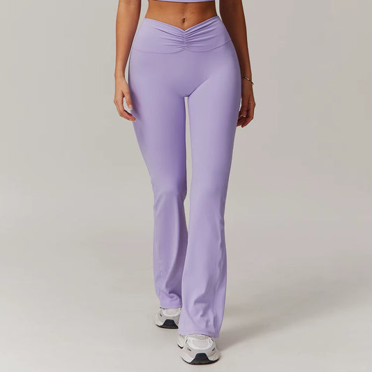 Women Bell-Bottoms Gym Yoga Wide Leg Pants Sports Clothes Stretchy High Waist Athletic Exercise Fitness Leggings Workout Tights