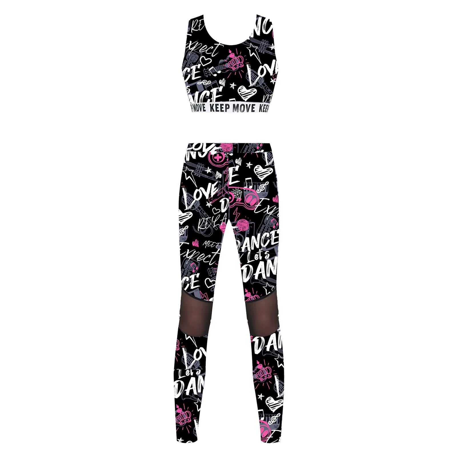Kids Girls Ballet Dancewear Workout Gymnastics Outfits Sport Bra Top Mesh Patchwork Pant Leggings Set Teens Ballet Dance Sets