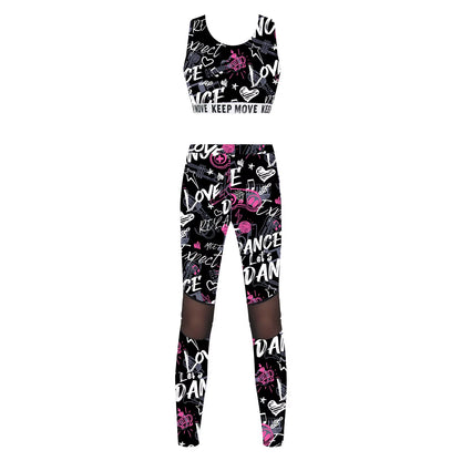 Kids Girls Ballet Dancewear Workout Gymnastics Outfits Sport Bra Top Mesh Patchwork Pant Leggings Set Teens Ballet Dance Sets