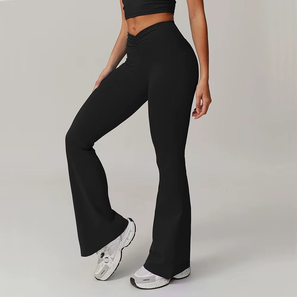 Women Bell-Bottoms Gym Yoga Wide Leg Pants Sports Clothes Stretchy High Waist Athletic Exercise Fitness Leggings Workout Tights