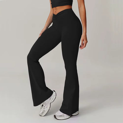 Women Bell-Bottoms Gym Yoga Wide Leg Pants Sports Clothes Stretchy High Waist Athletic Exercise Fitness Leggings Workout Tights