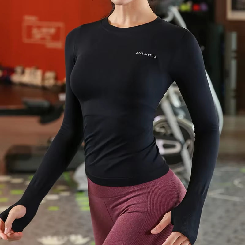 Women'S Long Sleeve Top Yoga Shirts Running T-Shirt Workout Fitness Gym Sports Top Training Crop Top Solidcolor Лонгслив Женский