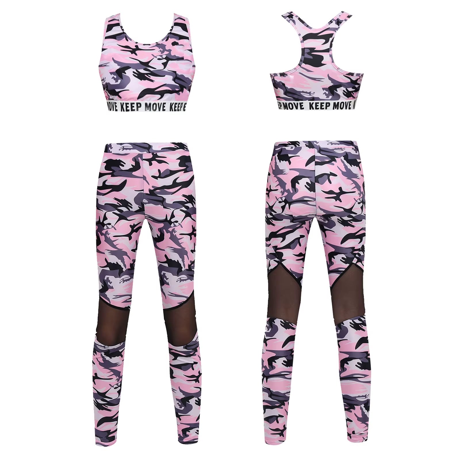 Kids Girls Ballet Dancewear Workout Gymnastics Outfits Sport Bra Top Mesh Patchwork Pant Leggings Set Teens Ballet Dance Sets