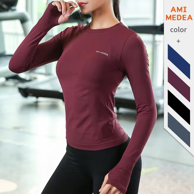 Women'S Long Sleeve Top Yoga Shirts Running T-Shirt Workout Fitness Gym Sports Top Training Crop Top Solidcolor Лонгслив Женский
