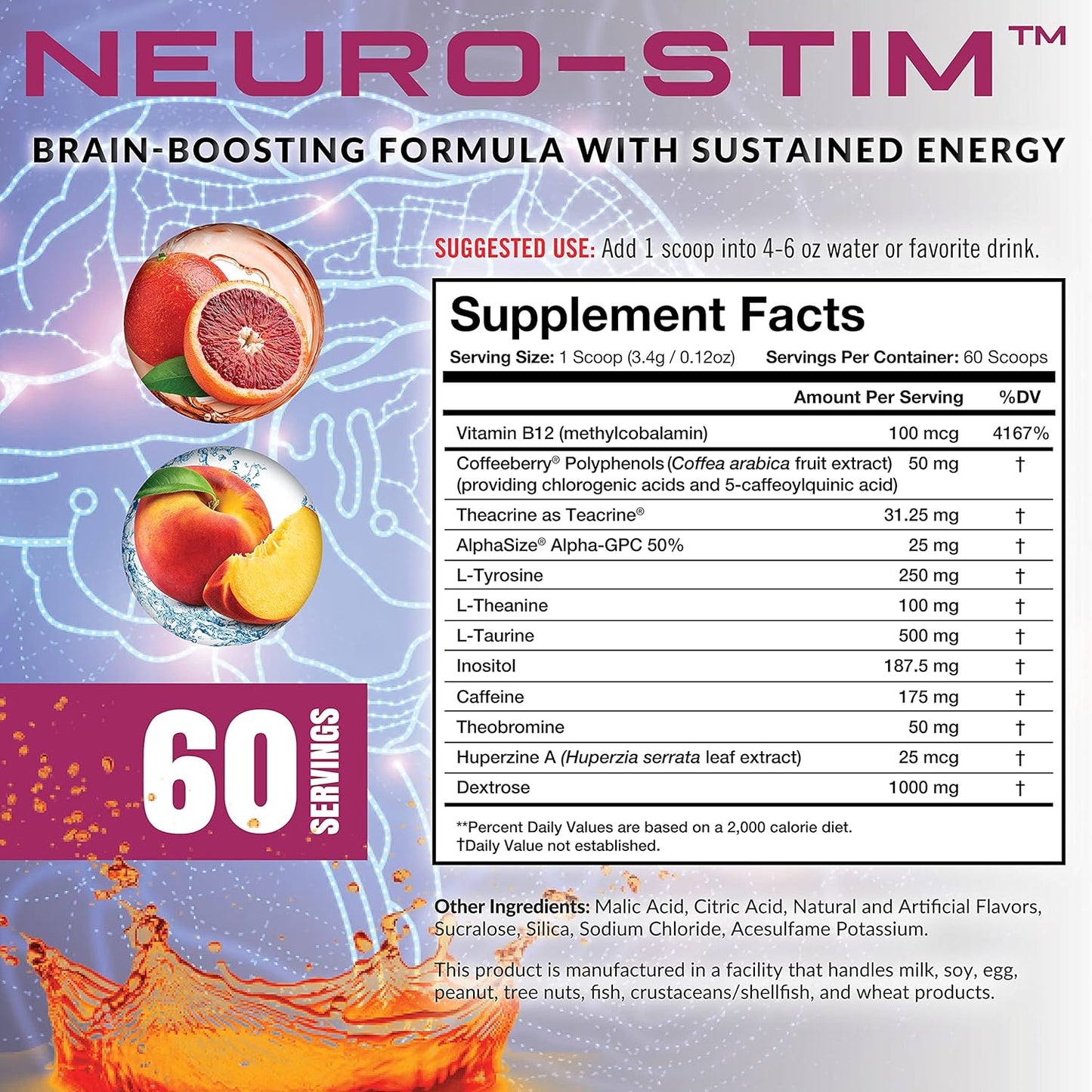 Granite Nutrition Gigabrain Nootropic Energy Powder – Cereboost, Alpha-Gpc & Elevatp – Cognitive Focus Supplement for Sustained Energy & Performance – Blood Orange, 30 Servings