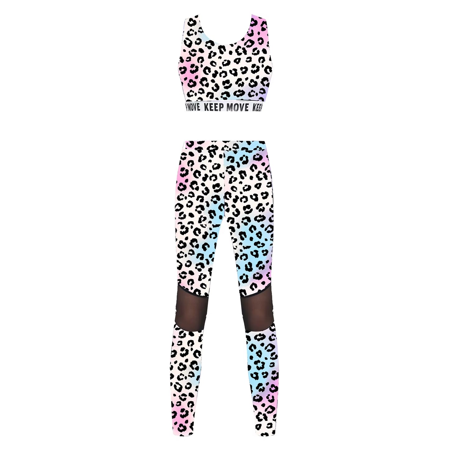 Kids Girls Ballet Dancewear Workout Gymnastics Outfits Sport Bra Top Mesh Patchwork Pant Leggings Set Teens Ballet Dance Sets