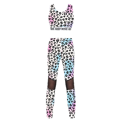 Kids Girls Ballet Dancewear Workout Gymnastics Outfits Sport Bra Top Mesh Patchwork Pant Leggings Set Teens Ballet Dance Sets