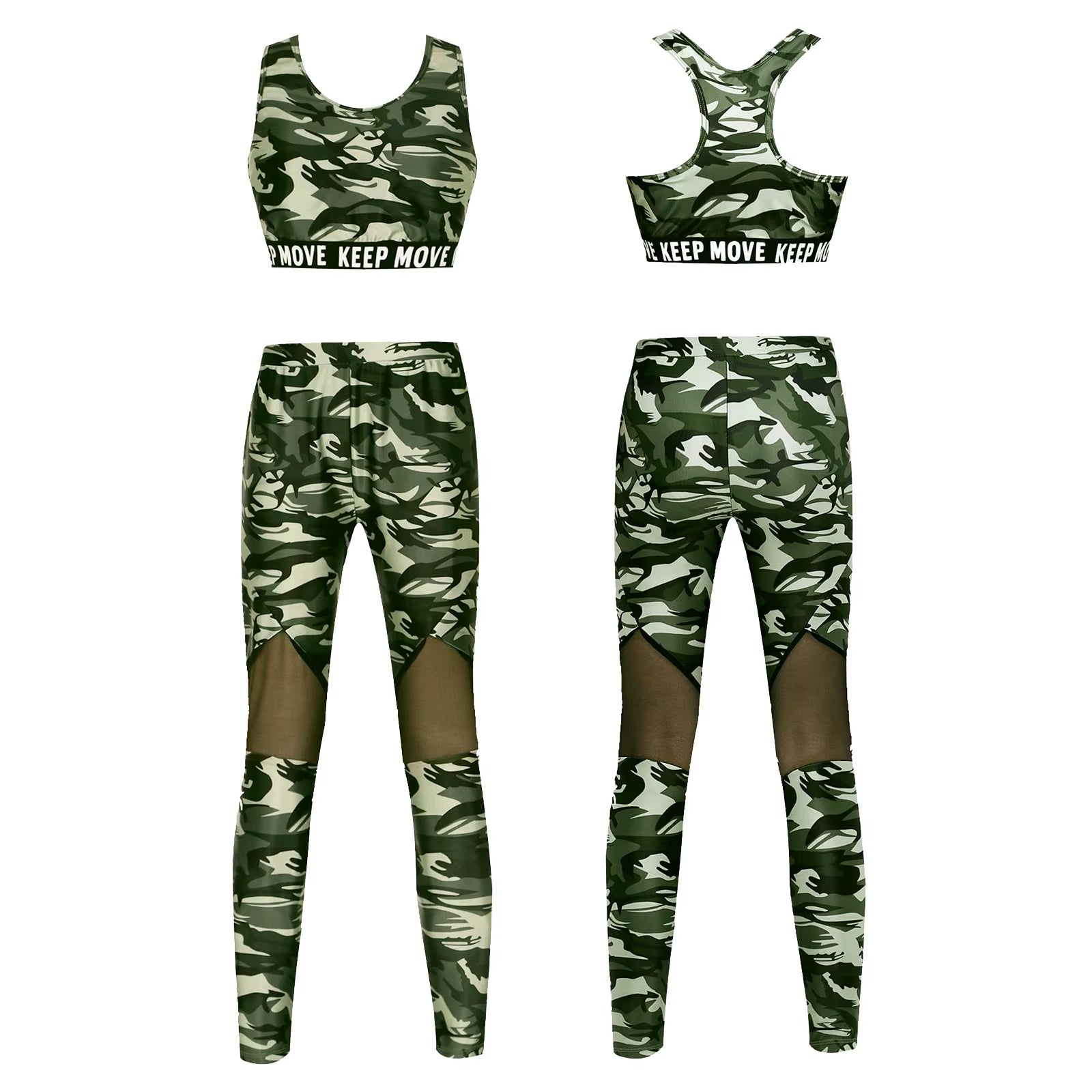 Kids Girls Ballet Dancewear Workout Gymnastics Outfits Sport Bra Top Mesh Patchwork Pant Leggings Set Teens Ballet Dance Sets
