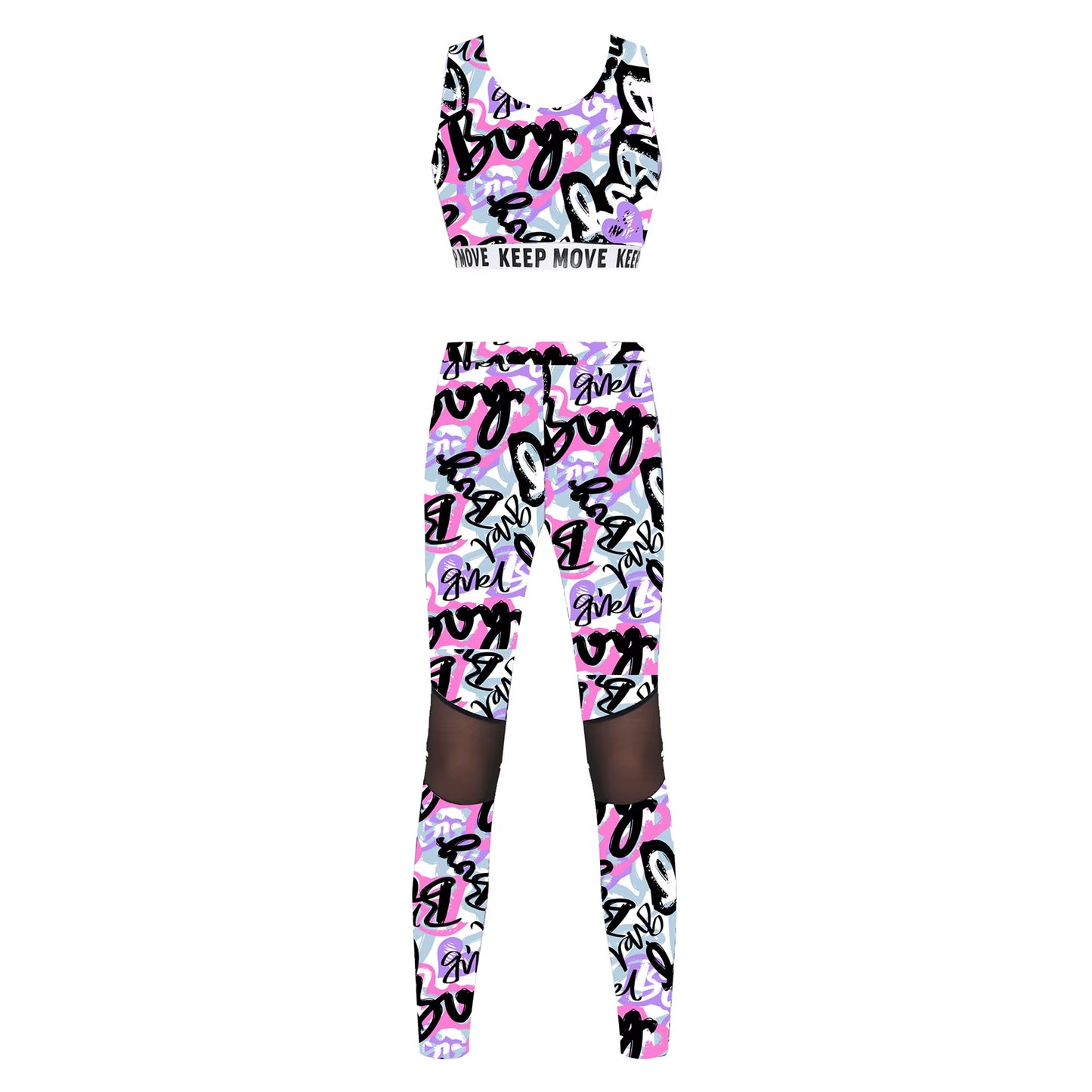 Kids Girls Ballet Dancewear Workout Gymnastics Outfits Sport Bra Top Mesh Patchwork Pant Leggings Set Teens Ballet Dance Sets
