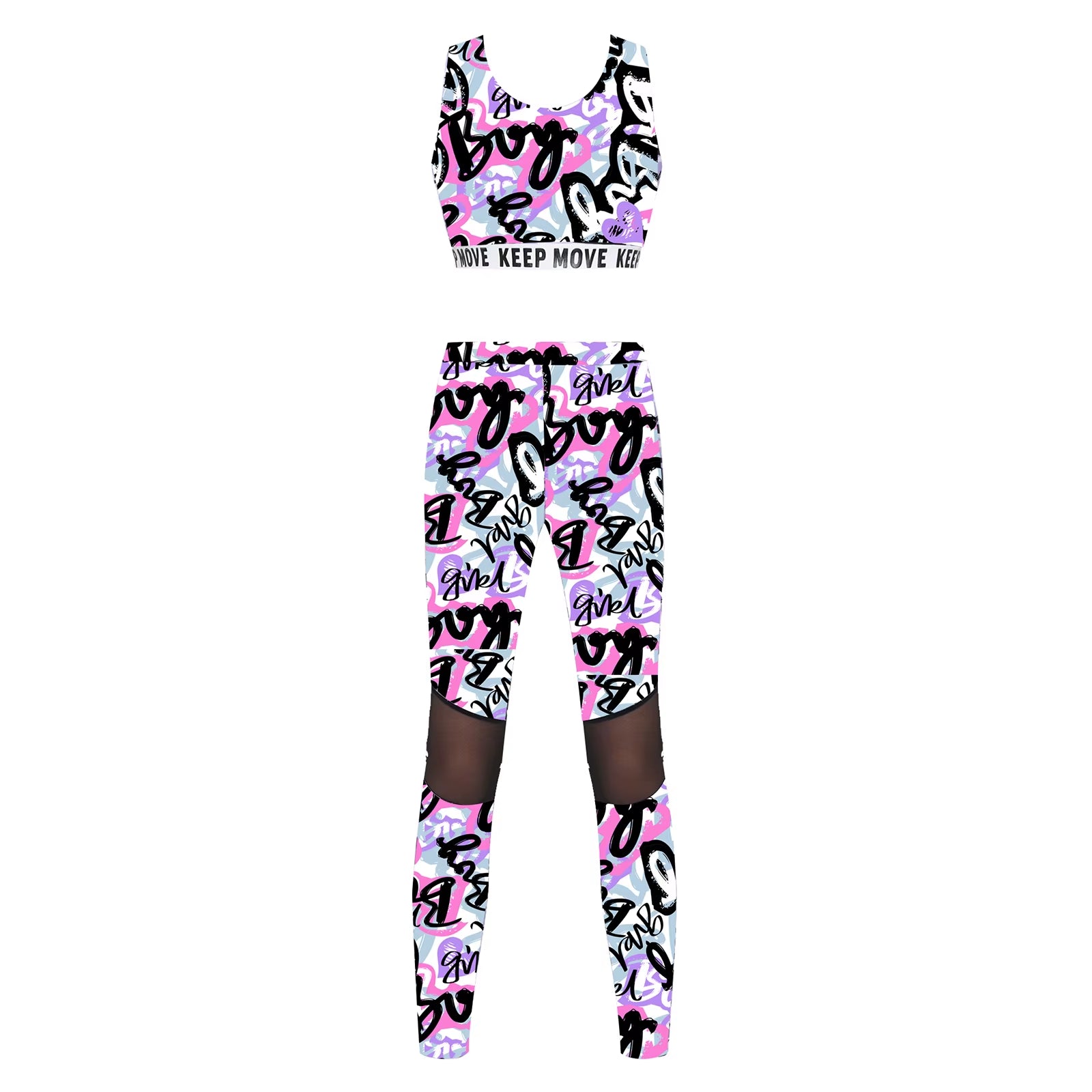 Kids Girls Ballet Dancewear Workout Gymnastics Outfits Sport Bra Top Mesh Patchwork Pant Leggings Set Teens Ballet Dance Sets