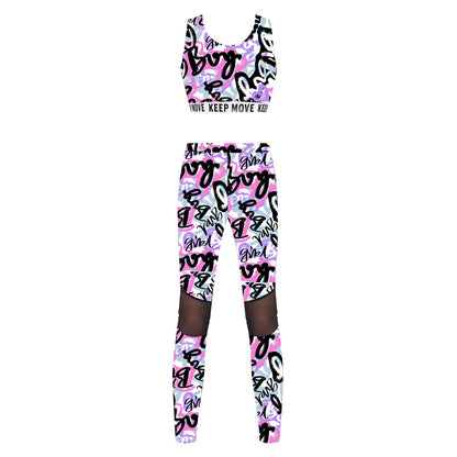Kids Girls Ballet Dancewear Workout Gymnastics Outfits Sport Bra Top Mesh Patchwork Pant Leggings Set Teens Ballet Dance Sets